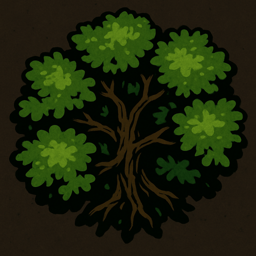Arbol visto desde arriba algo oscuro.
In-Game asset.  2d.  High contrast.  No shadows
