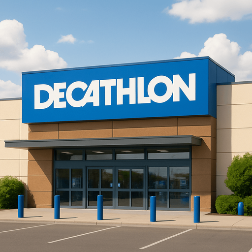 realistic photo of inside of a decathlon store