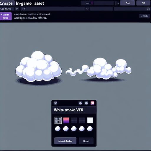 snes white smoke vfx.
Single Game Texture.  In-Game asset.  2d.  Blank background.  High contrast.  No shadows