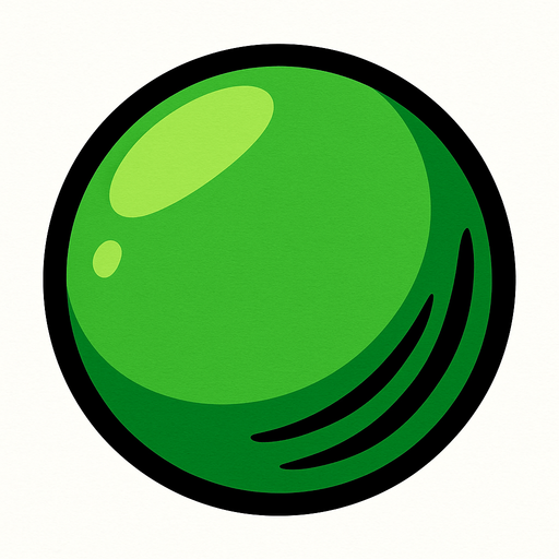 Green ball.
In-Game asset.  2d.  High contrast.  No shadows