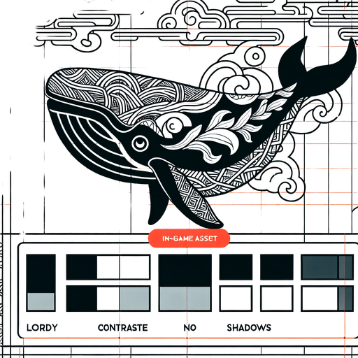 殿様鯨.
Single Game Texture. In-Game asset. 2d. Blank background. High contrast. No shadows.