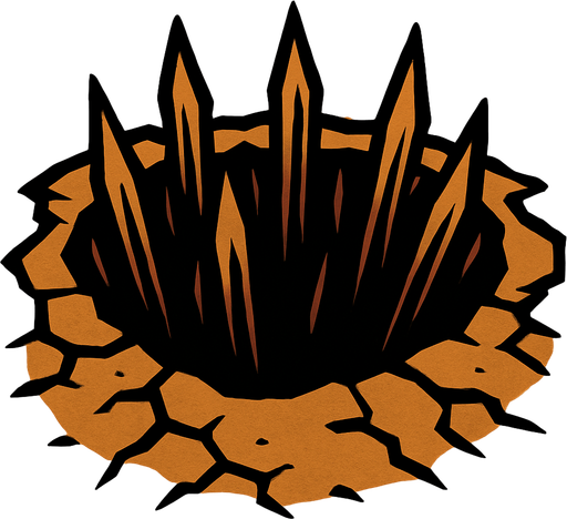 un oyo de tierra con estacas puntiagudas, de aspecto amenazador.
In-Game asset.  2d.  High contrast.  No shadows