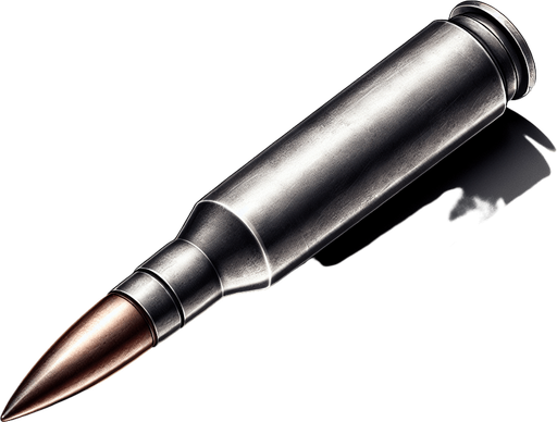 create bullet from ak-56.
Single Game Texture.  In-Game asset.  2d.  Blank background.  High contrast.  No shadows