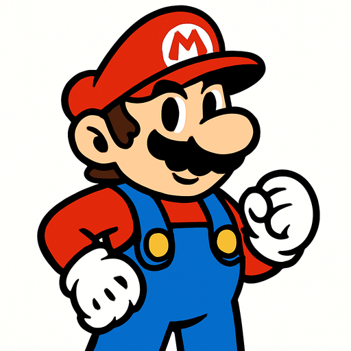 MARİO.
In-Game asset.  2d.  High contrast.  No shadows
