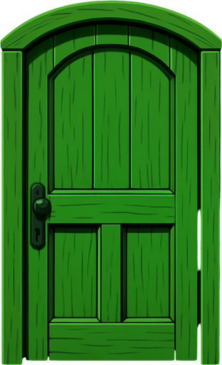 Make a green wooden door.
In-Game asset.  2d.  High contrast.  No shadows