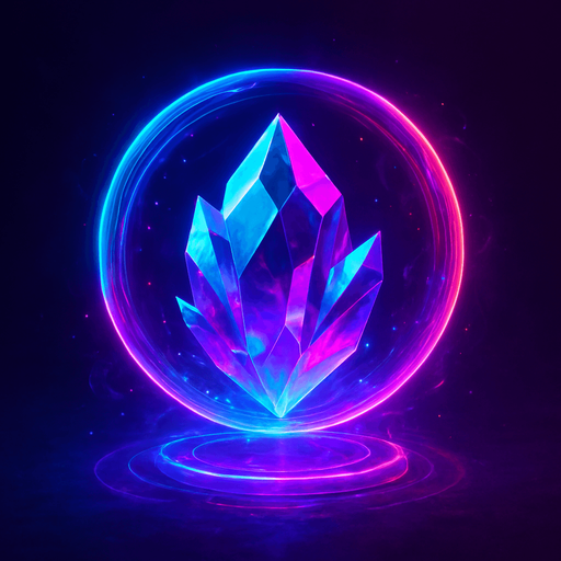 Neon cyberpunk 3d magical glowing crystal gemstone hologram orb sphere