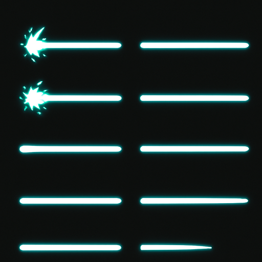 An animation sprite sheet for a solid laser beam. Cyan highlights..
In-Game asset.  2d.  High contrast.  No shadows