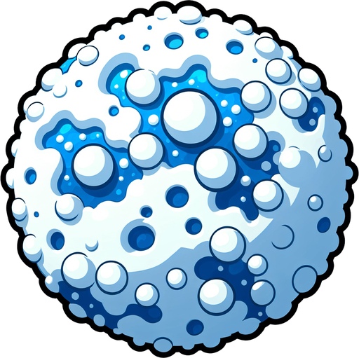 white snowball with some blue glue, cartoon Single Game Texture. In-Game asset. 2d. Blank background. High contrast. No shadows.