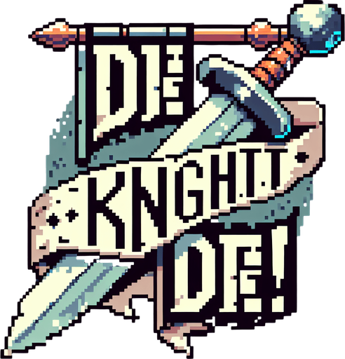 2000 by 2800 high quality banner. Pixelart. title reads: "Die Knight, Die!".
Single Game Texture. In-Game asset. 2d. Blank background. High contrast. No shadows.