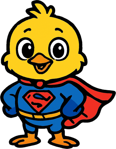 hava civcivi mavi süper kahraman giysisi giymiş.
In-Game asset.  2d.  High contrast.  No shadows