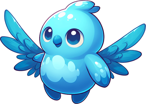 uçan mavi renkte tatlı bir yaratık.
Single Game Texture.  In-Game asset.  2d.  Blank background.  High contrast.  No shadows