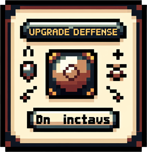 genera un boton que diga "UPGRADE DEFENSE" en pixel art.
Single Game Texture.  In-Game asset.  2d.  Blank background.  High contrast.  No shadows