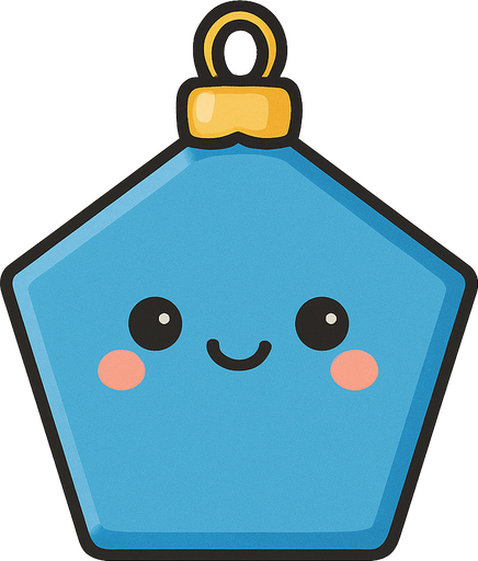 Perfectly pentagon blue Christmas decoration with cute happy face. Cartoon style. Cute art style. Simple vector style.