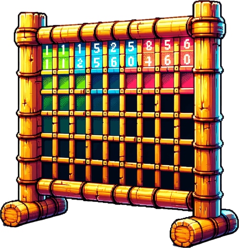 8-bit. cartoon. bamboo made scoreboard. empty. no shadow. in game asset. Single Game Texture. In-Game asset. 2d. Blank background. High contrast. No shadows.