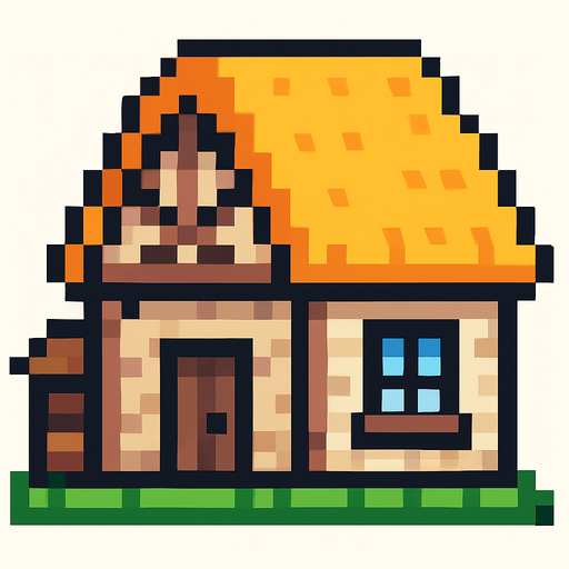 Viliger house pixel art.
In-Game asset.  2d.  High contrast.  No shadows