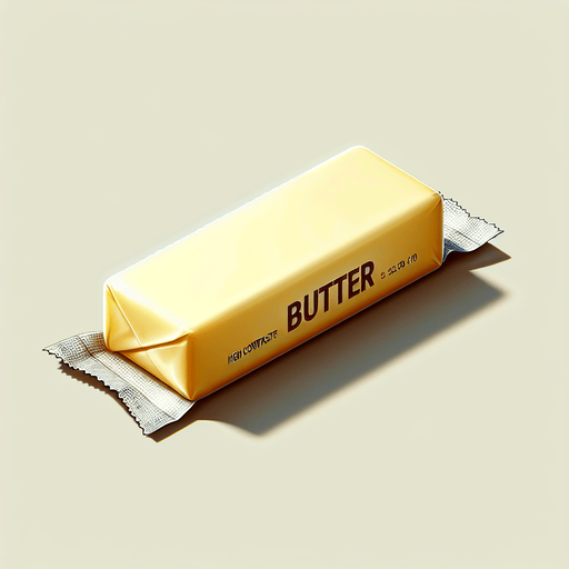 a butter stik in its wrapper. Single Game Texture. In-Game asset. 2d. Blank background. High contrast. No shadows.