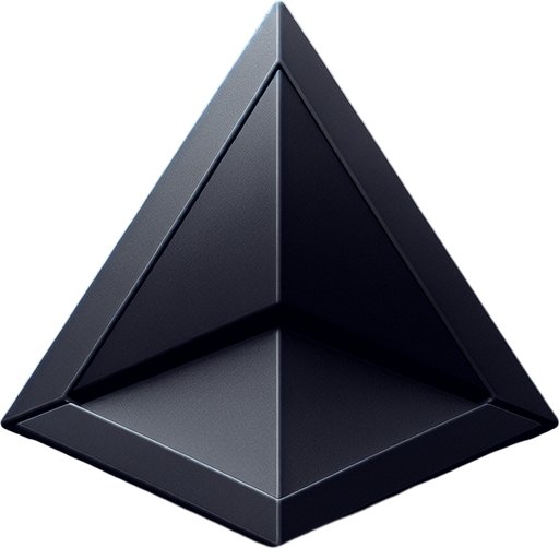 black plastic 3d triangle.
Single Game Texture.  In-Game asset.  2d.  Blank background.  High contrast.  No shadows