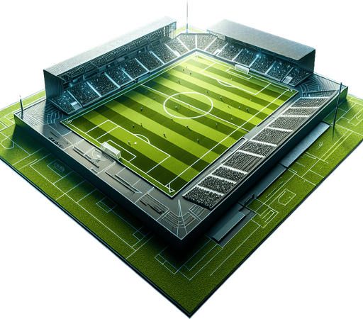 Football ground from middle.
Single Game Texture. In-Game asset. 2d. Blank background. High contrast. No shadows.