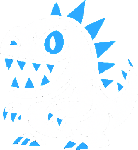 Mostruo de color blanco con pinchos azules y ojos azules dientes azules y que parece dinosaurio.
In-Game asset.  2d.  High contrast.  No shadows. Deltarune