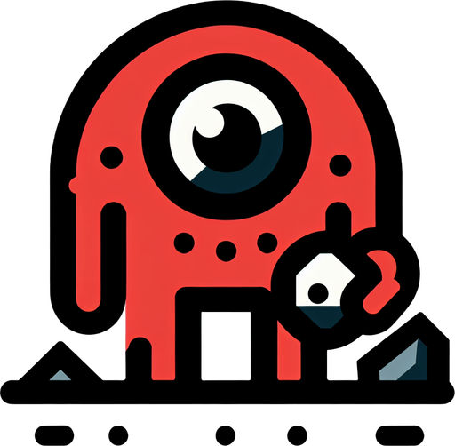 monster in flat shaded style. It has one eye, holding a stone in his hand. thick black outline, red color monster.
Single Game Texture.  In-Game asset.  2d.  Blank background.  High contrast.  No shadows