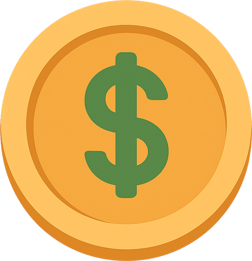 money in a circle. No background. Transparent background. Blank background. No shadows. 2d. In-Game asset. flat
