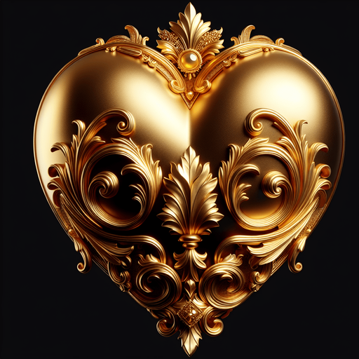 Big shining gold heart verly slightly ornate.
face view.
