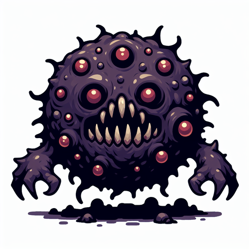 Make a spooky monster that wants to kill you.
Single Game Texture.  In-Game asset.  2d.  Blank background.  High contrast.  No shadows