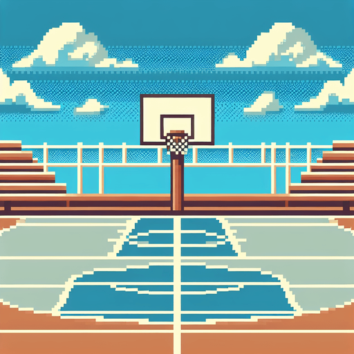 basketball court background seen from the perspective of a player. pixelated. 8 bit.
Single Game Texture. In-Game asset. 2d. Blank background. High contrast. No shadows.
