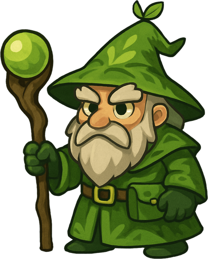 2d in game asset nature (green) wizard.