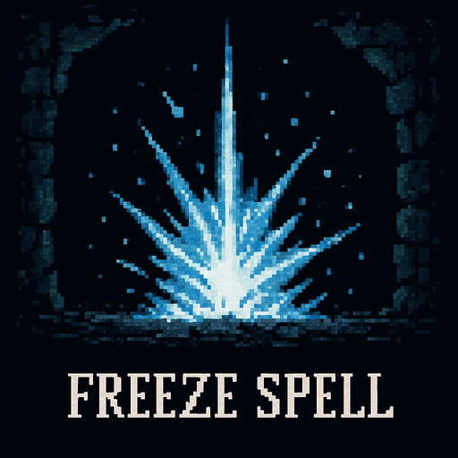 Sadece freeze büyüsü yap insan olmasın Dark souls style 2d pixel art.
In-Game asset.  2d.  High contrast.  No shadows