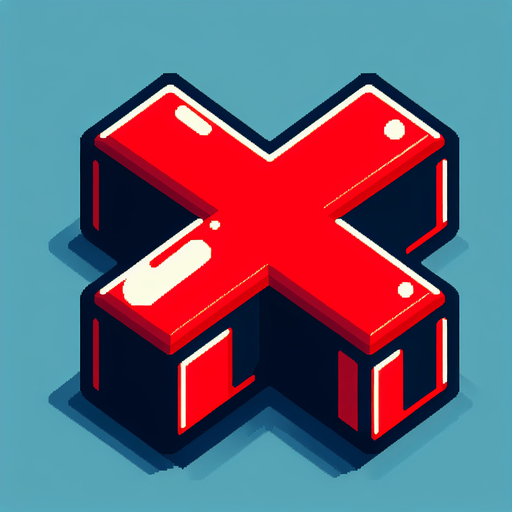 Big red X button for a game gui. 8-bit art style..
Single Game Texture. In-Game asset. 2d. Blank background. High contrast. No shadows.