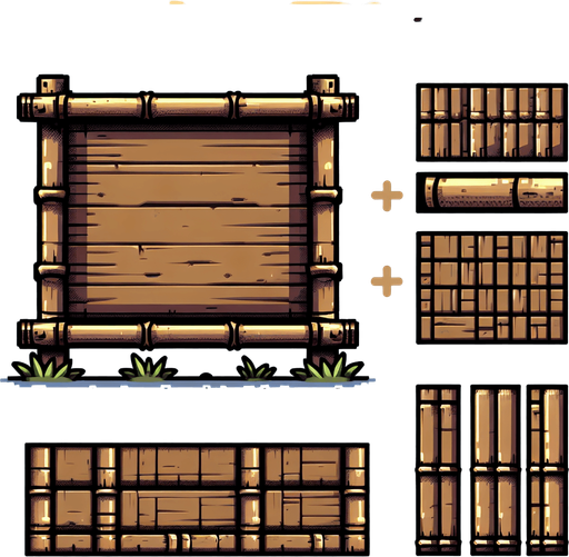 8-bit. cartoon. bamboo made scoreboard. empty. no shadow. in game asset. Single Game Texture. In-Game asset. 2d. Blank background. High contrast. No shadows.