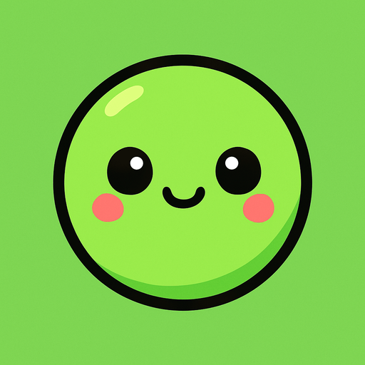 crea la imagen de una pelotita simple con una carita kawai verde.
In-Game asset.  2d.  High contrast.  No shadows