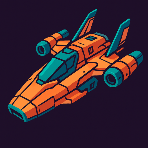 future space ship.
In-Game asset.  2d.  High contrast.  No shadows