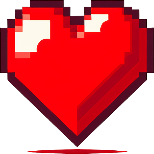 1 heart for lives in a video game
Single Game Texture. In-Game asset. 2d. Blank background. High contrast. No shadows.