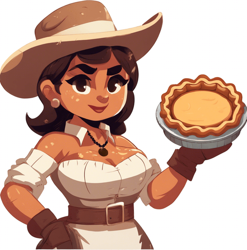 upper torso of a western cartoon barlady getting ready to throw a pie. front view.