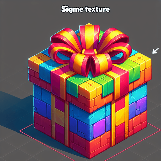 gift wrapped box, vivid colours. with bow on top Single Game Texture. In-Game asset. 2d. Blank background. High contrast. No shadows. Single Game Texture. In-Game asset. 2d. Blank background. High contrast. No shadows.