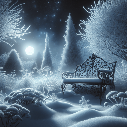 Photorealistic wonderfull Snowy winter garden at night