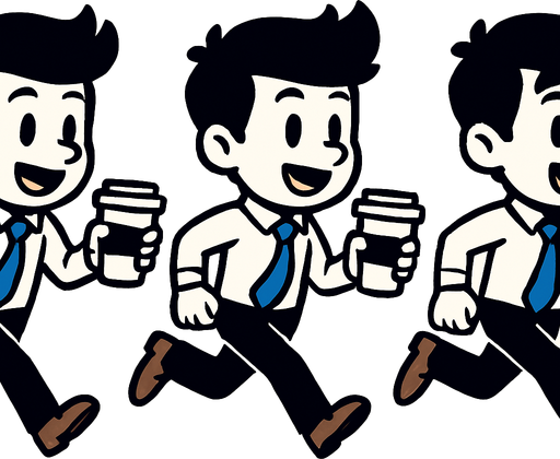Intern holding a coffee cup running 3 frames.
In-Game asset.  2d.  High contrast.  No shadows