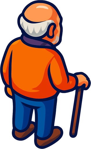 An old man with a cane. No hat.