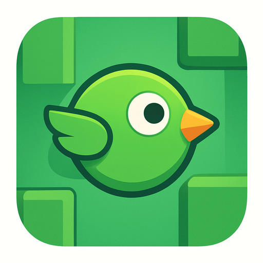 Modern App Store icon, high definition, square with rounded corners, for a game titled "Flap & Float" and with the description "Simple hyper casual bird game where you flap back and forward between walls!". No text on icon! Add green bird on green walls