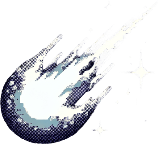 8-bit. cartoon. commet tail. in-game asst. Single Game Texture. In-Game asset. 2d. Blank background. High contrast. No shadows.