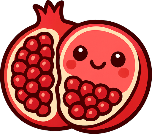 Open pomegranate with cute face.
In-Game asset.  2d.  High contrast.  No shadows