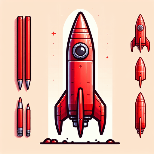 Red rocet.
Single Game Texture.  In-Game asset.  2d.  Blank background.  High contrast.  No shadows