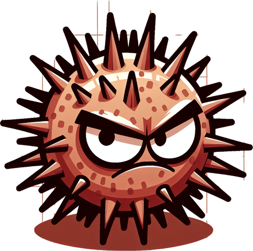 Sea urchin, cartoon, spiny, long spines, grumpy face, no shadow
Single Game Texture. In-Game asset. 2d. Blank background. High contrast. No shadows.