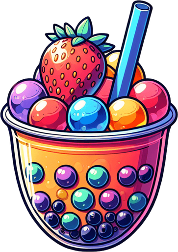 Fruit jelly boba pearls, no cup
Single Game Texture. In-Game asset. 2d. Blank background. High contrast. No shadows.