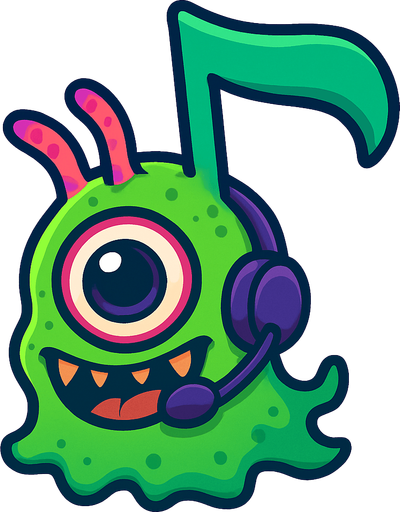 MÜZİK NOTASI ŞEKLİNDE BİR UZAYLI CANAVAR ÇİZ AMA BU KARAKTER PLAYER VE İSMİ ASTERA ONA GÖRE TASARLA. AYAKSIZ. dONT WRİTE TEXT İN TO İMAGE. NO BLACK. 
In-Game asset.  2d.  High contrast.  No shadows