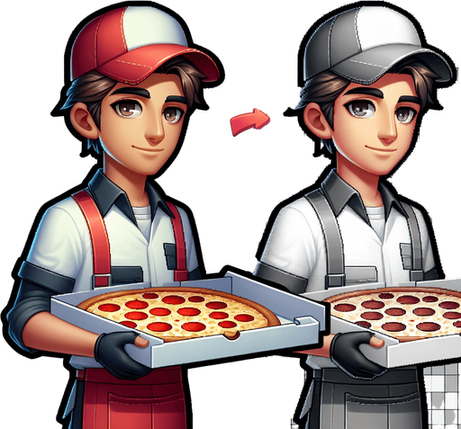 Pizza boy
Single Game Texture. In-Game asset. 2d. Blank background. High contrast. No shadows.