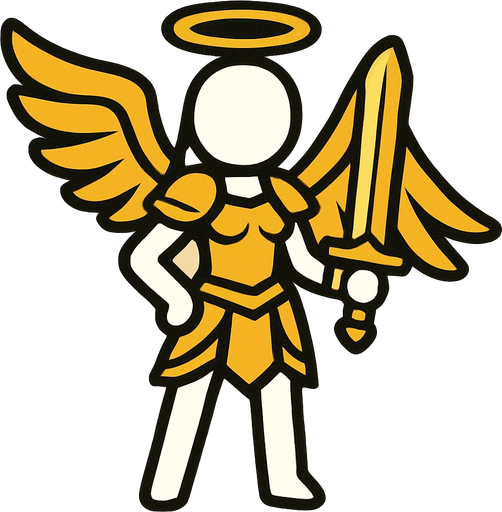 White female stickman that is an angel with golden armor and a heavenly sword.
In-Game asset.  2d.  High contrast.  No shadows
