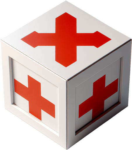 square box viewed from above. White with a large Red Cross 

Single Game Texture. In-Game asset. 2d. Blank background. High contrast. No shadows.
